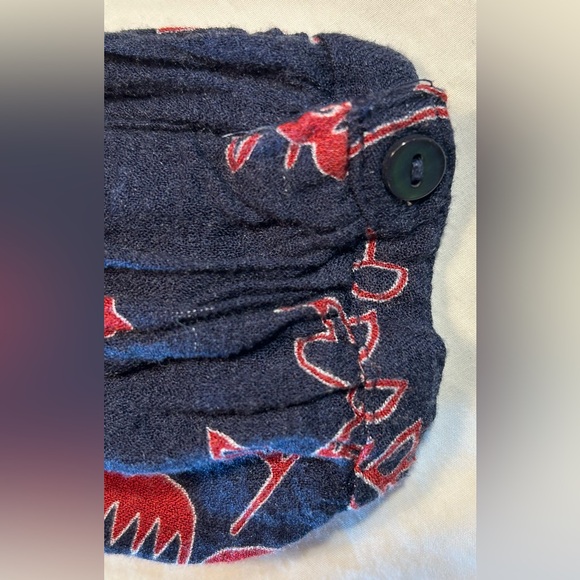 Lucky Brand Long Sleeve Tie Tassel Red & Navy Floral Blouse Boho Women’s Large - Picture 12 of 15